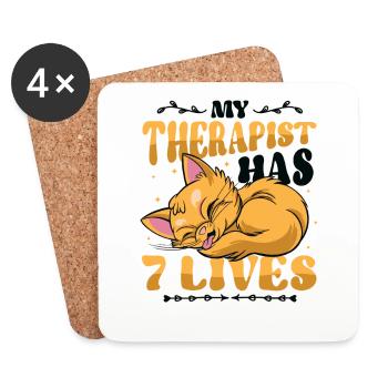 Mein Therapeut Hat 7 Leben, Katzenliebhaber - Untersetzer (4er-Set) - Weiß - Vorne