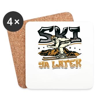 Ski Ya Later, Lustiges Skifahren - Untersetzer (4er-Set) - Weiß - Vorne