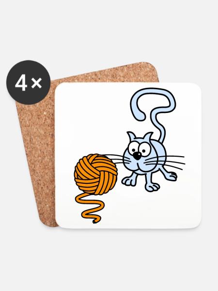 Cat playing with a ball - Coasters (set of 4) - white