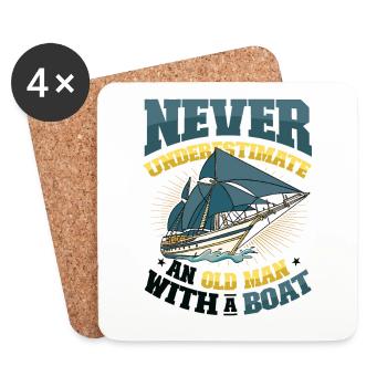 Ne sous-estimez jamais un vieil homme avec un bateau - Dessous de verre (lot de 4) - blanc - Devant