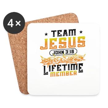 Team Jesus, Johannes 3:16, Lebenslanges Mitglied - Untersetzer (4er-Set) - Weiß - Vorne