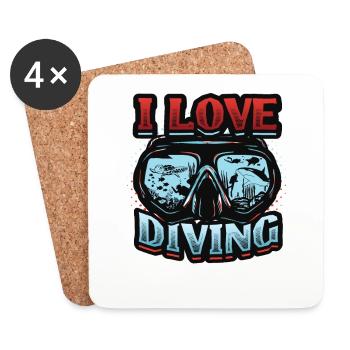 J’adore la plongée, la plongée sous-marine - Dessous de verre (lot de 4) - blanc - Devant