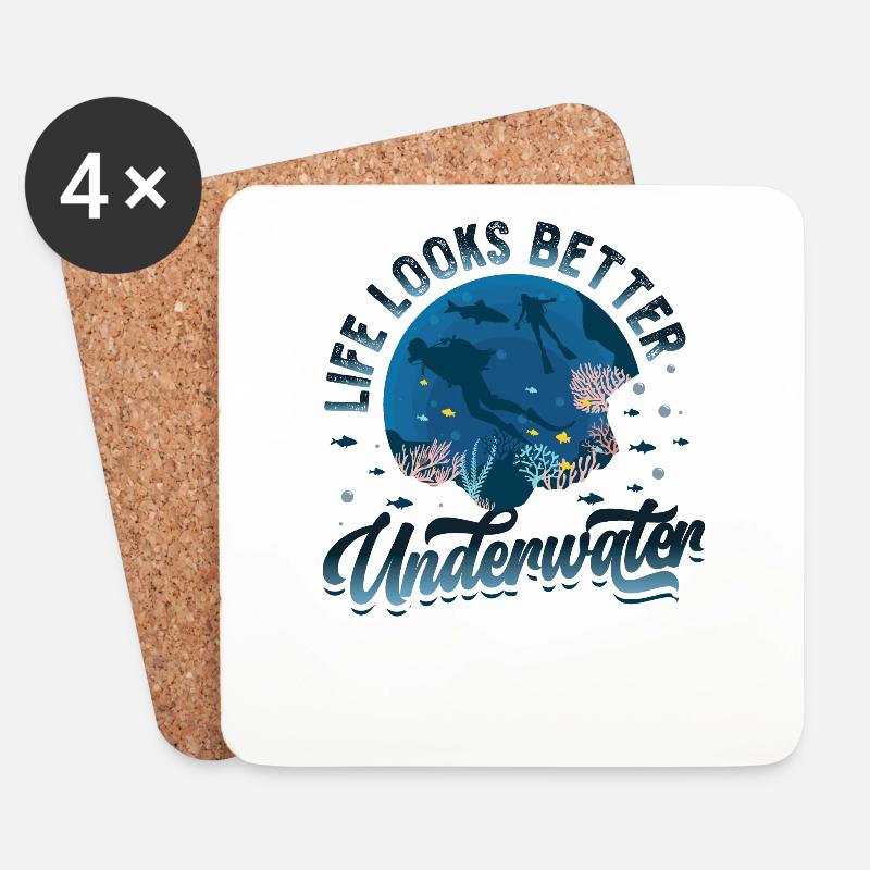 Das Leben Sieht Unter Wasser Besser Aus, Tauchen - Untersetzer (4er-Set) - Weiß