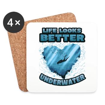 Das Leben Sieht Unter Wasser Besser Aus, Tauchen - Untersetzer (4er-Set) - Weiß - Vorne