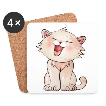 Cute meowing cat in comic style - Coasters (set of 4) - white - Front