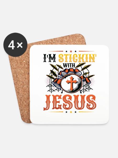Ich Bleibe Bei Jesus, Christlicher Schlagzeuger - Untersetzer (4er-Set) - Weiß