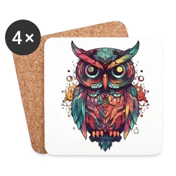 Seated owl colorful eagle owl - Coasters (set of 4) - white - Front