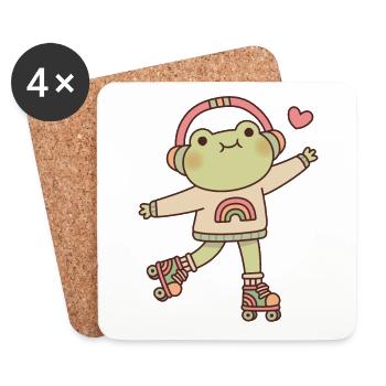 Grenouille mignonne avec des écouteurs et des patins à roulettes - Dessous de verre (lot de 4) - blanc - Devant