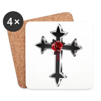 black silver gothic cross with red rose - Coasters (set of 4) - white - Front