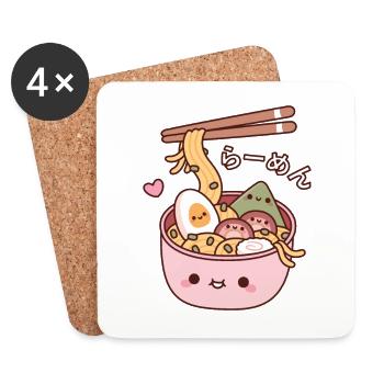 Kawaii Japanese Ramen Noodles Doodle - Coasters (set of 4) - white - Front