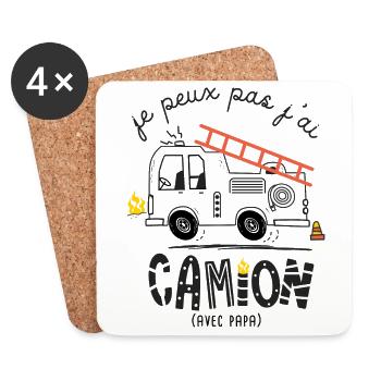 Je peux pas j ai Camion humour naissance ponpier - Dessous de verre (lot de 4) - blanc - Devant