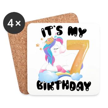 C’est mon anniversaire fille, licorne anniversaire 7 ans - Dessous de verre (lot de 4) - blanc - Devant