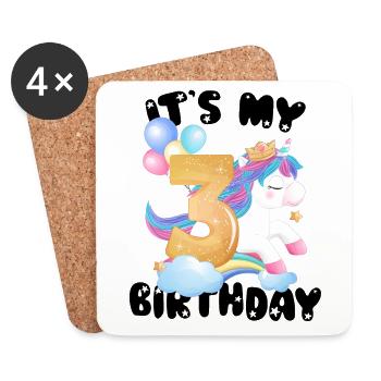 C’est mon anniversaire fille, licorne anniversaire 3 ans - Dessous de verre (lot de 4) - blanc - Devant