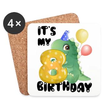 C’est mon anniversaire, 8ème anniversaire, joyeux anniversaire - Dessous de verre (lot de 4) - blanc - Devant
