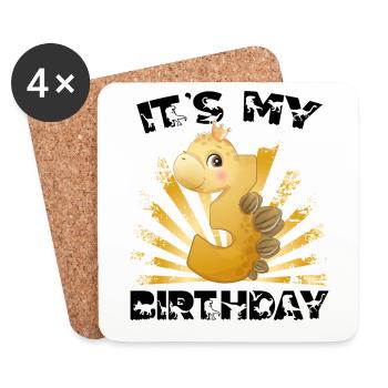 C’est mon anniversaire, 3. Geburtstag, joyeux anniversaire - Dessous de verre (lot de 4) - blanc - Devant