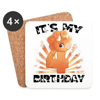 C’est mon anniversaire, 4ème anniversaire, joyeux anniversaire - Dessous de verre (lot de 4) - blanc - Devant