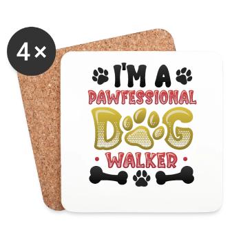 Promener un chien - Je suis un chien Pawfessional - Dessous de verre (lot de 4) - blanc - Devant