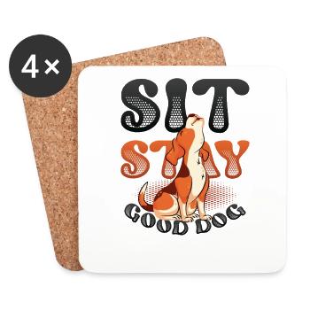 Sit Stay, Good Dog, Dog Trainer - Coasters (set of 4) - white - Front