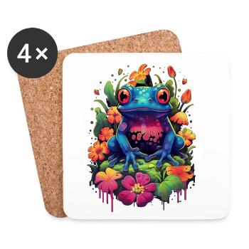 Frosch bunt farbig Tier Ampibie Lurch Teich - Untersetzer (4er-Set) - Weiß - Vorne