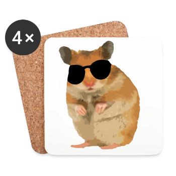 Hamster Menno with sunglasses cool - Coasters (set of 4) - white - Front