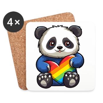 Ours panda | Cœur de fierté | Mignon | LGBTQ+ | - Dessous de verre (lot de 4) - blanc - Devant