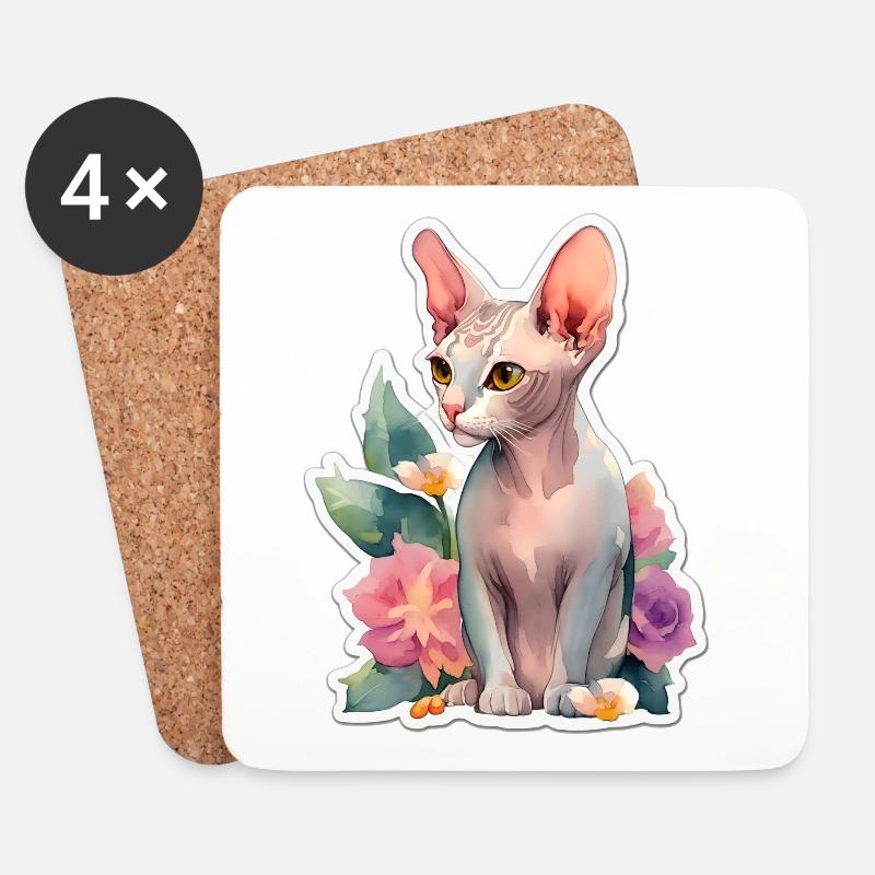 Sphynx-Katze - Untersetzer (4er-Set) - Weiß