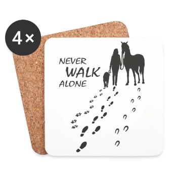 Hund Pferd Reiterin - Never walk alone, Backprint - Untersetzer (4er-Set) - Weiß - Vorne
