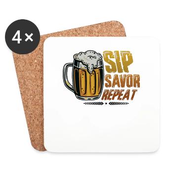 Dégustation de bière, Savourez une répétition, Amateurs de bière - Dessous de verre (lot de 4) - blanc - Devant
