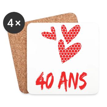 40. 40 ANS. 40e ANNIVERSAIRE. ANNIVERSAIRE 40 ANS. - Dessous de verre (lot de 4) - blanc - Devant