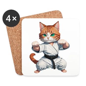 Karaté Chat - Kung-Fu Cat - Dessous de verre (lot de 4) - blanc - Devant