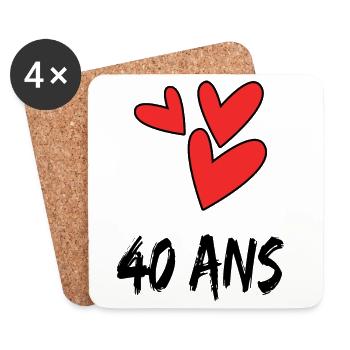 40. 40 ANS. 40e ANNIVERSAIRE. ANNIVERSAIRE 40 ANS. - Dessous de verre (lot de 4) - blanc - Devant