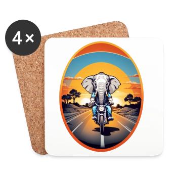 Elephant on motorcycle - Coasters (set of 4) - white - Front