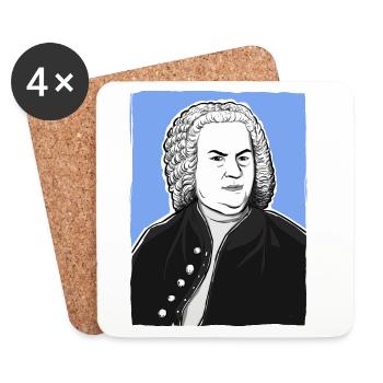 Johann Sebastian Bach en noir, blanc et bleu - Dessous de verre (lot de 4) - blanc - Devant