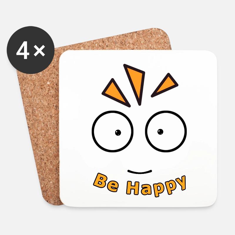 BE HAPPY - Untersetzer (4er-Set) - Weiß