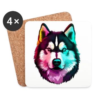 Wolf Husky Hund - Untersetzer (4er-Set) - Weiß - Vorne