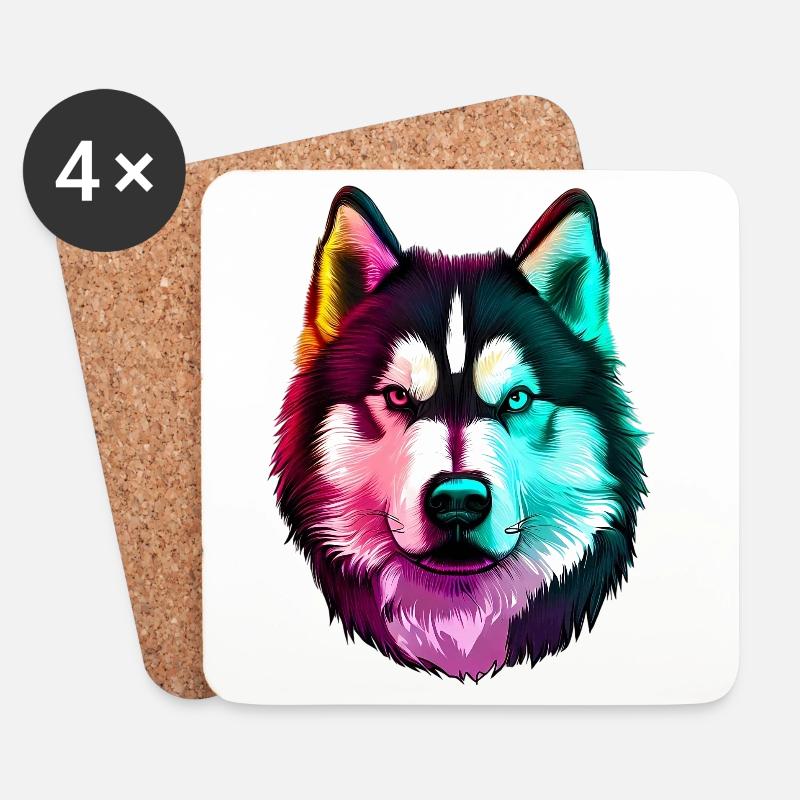 Wolf Husky Hund - Untersetzer (4er-Set) - Weiß