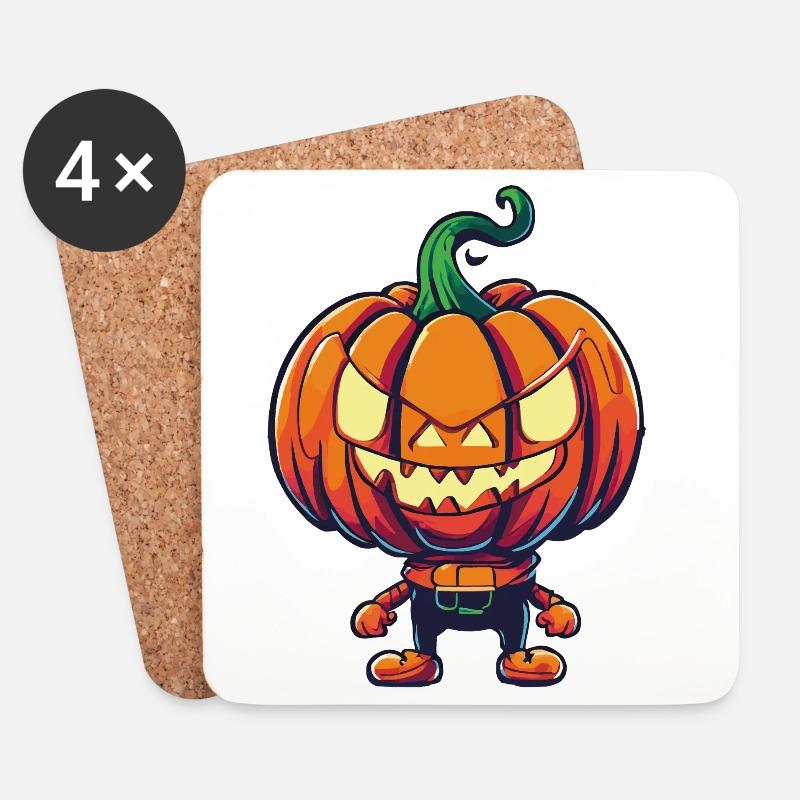 Halloween-Kürbis - Untersetzer (4er-Set) - Weiß