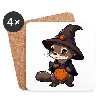 Cute Halloween otter with witch hat. - Coasters (set of 4) - white - Front