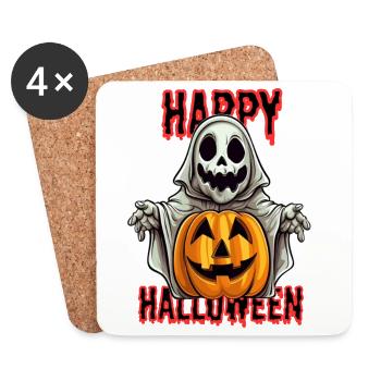 Cute Halloween Ghost with Pumpkin - Coasters (set of 4) - white - Front