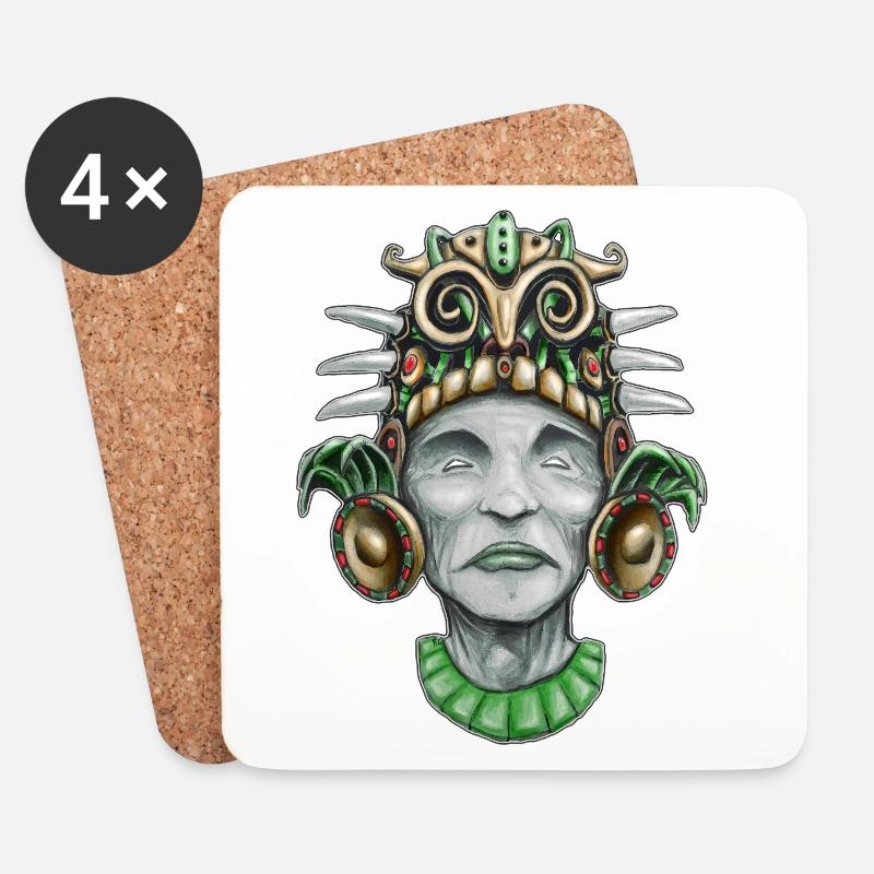 Aztekisch inspirierter Gott 2 - Untersetzer (4er-Set) - Weiß