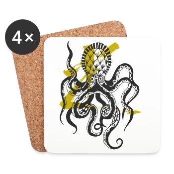 Octopus / Squid / Sea Monster / Octopus - Coasters (set of 4) - white - Front