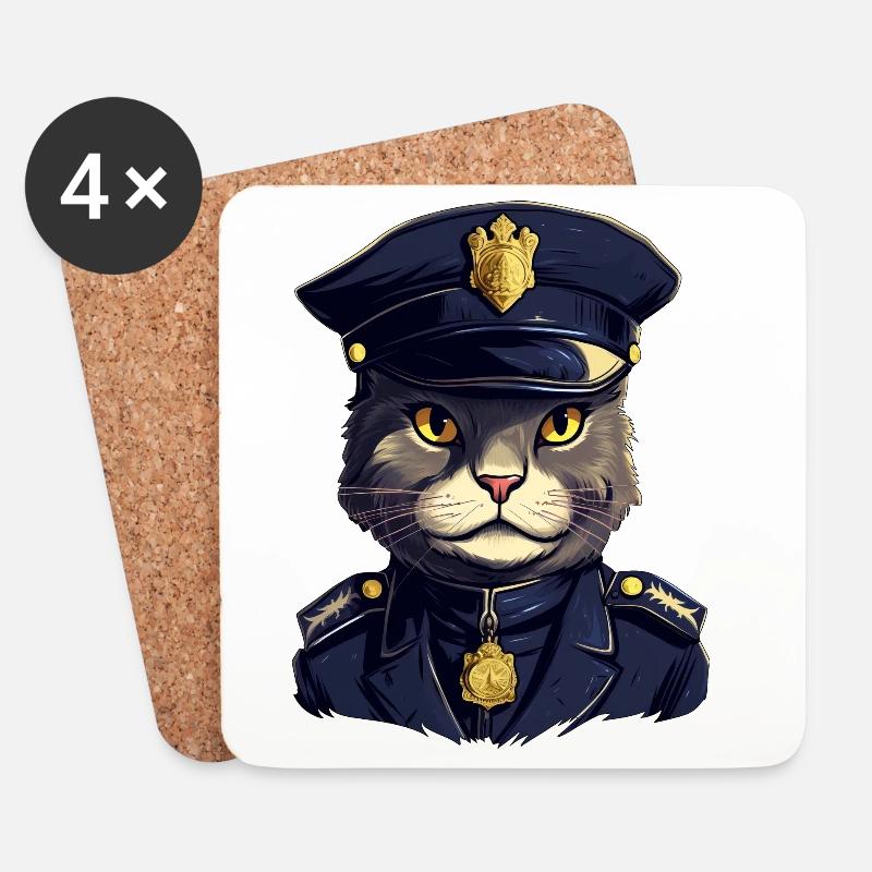 Katzen Polizei - Untersetzer (4er-Set) - Weiß