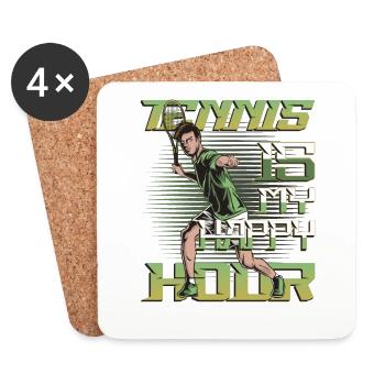 Tennis Ist Meine Happy Hour, Tennisspieler, Tennis - Untersetzer (4er-Set) - Weiß - Vorne