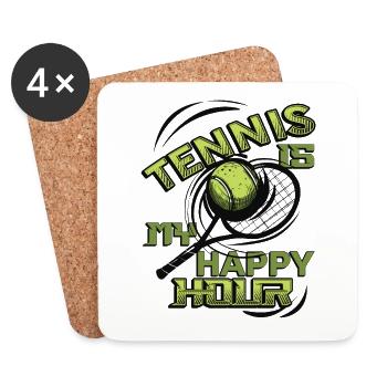 Tennis Ist Meine Happy Hour, Tennisspieler, Tennis - Untersetzer (4er-Set) - Weiß - Vorne