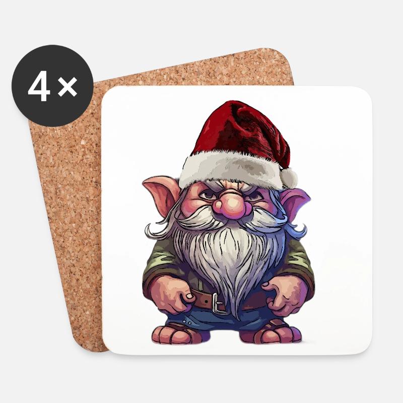 Weihnachtsgnom mit Wichtel beleidigt  - Untersetzer (4er-Set) - Weiß
