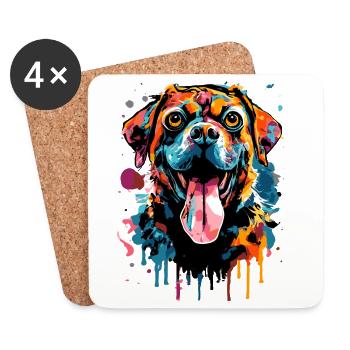 Rottweiler Hund Farbenfroh - Ich liebe Rottweiler - Untersetzer (4er-Set) - Weiß - Vorne