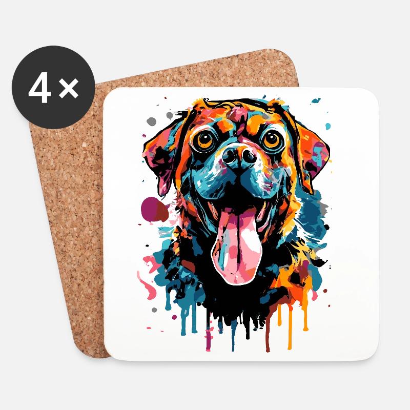 Rottweiler Hund Farbenfroh - Ich liebe Rottweiler - Untersetzer (4er-Set) - Weiß