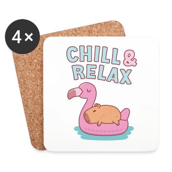 Chill & Relax Cute Capybara On Flamingo Pool Float - Coasters (set of 4) - white - Front