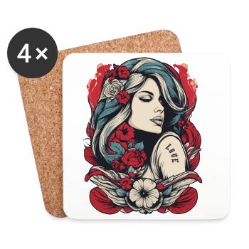 Blumen Frau - Untersetzer (4er-Set) - Weiß - Vorne