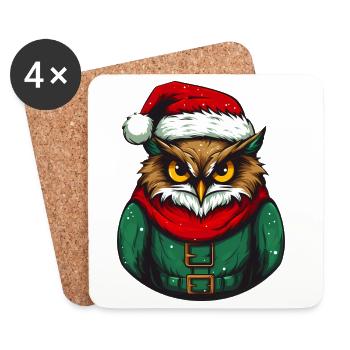 Hibou de Noël en pull vert - Dessous de verre (lot de 4) - blanc - Devant